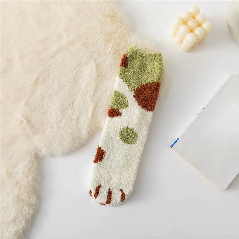 Autumn Winter Coral Velvet Socks Cute Cat Claw Socks for Women Children Girls Middle Tube Thickened Sleep Socks Home Floor Socks