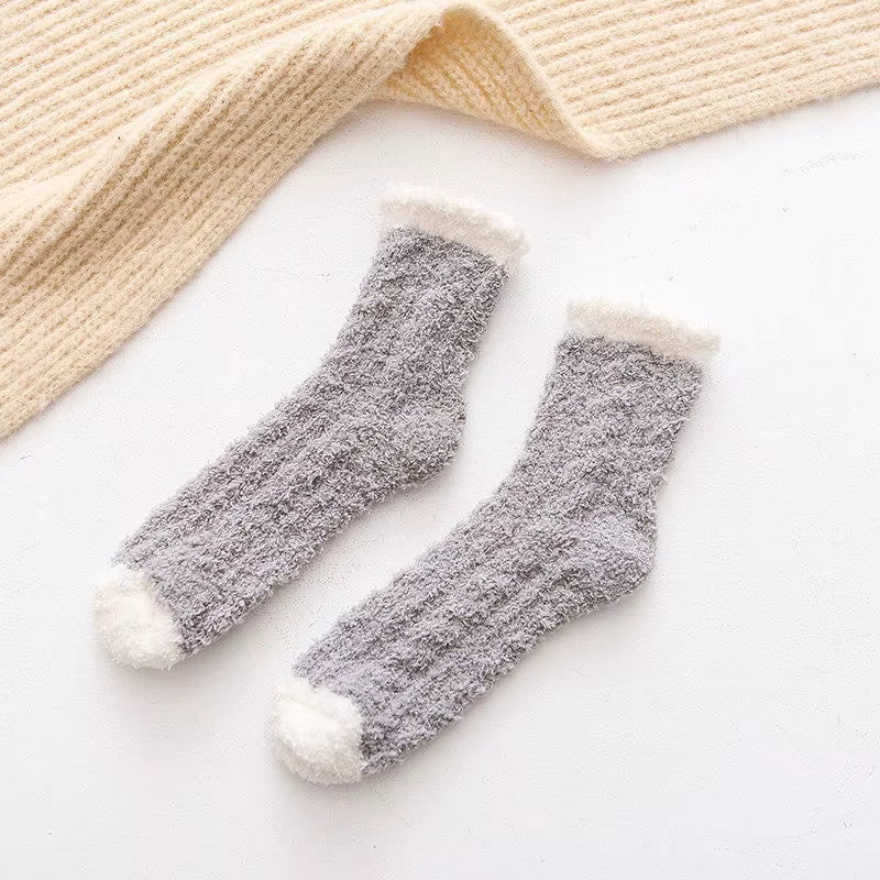 Autumn Winter Coral Velvet Socks Cute Cat Claw Socks for Women Children Girls Middle Tube Thickened Sleep Socks Home Floor Socks