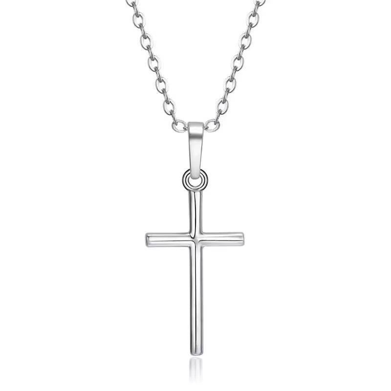 Fashion Christian Jesus Cross Necklaces Silver Color Long Chain Simple Pendants for Women Men Jewelry Gifts Dropshipping