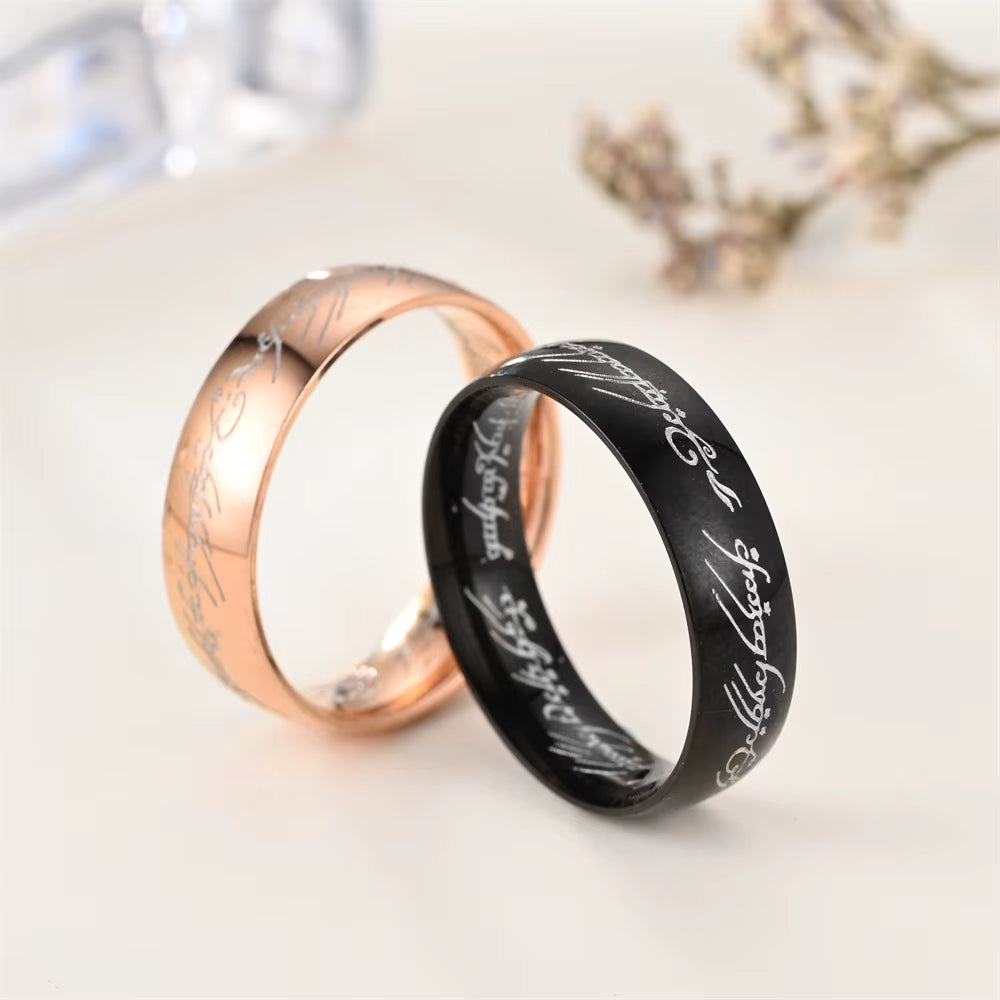 Stainless Steel Jewelry Punk One Ring of Power Elf Bilbo Baggins Gollum Tolkien Letter Wizard Multicolors Size 6-13