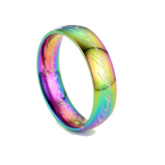 Stainless Steel Jewelry Punk One Ring of Power Elf Bilbo Baggins Gollum Tolkien Letter Wizard Multicolors Size 6-13