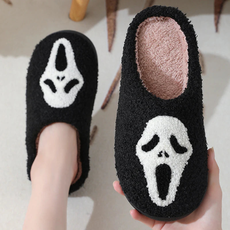 Halloween Skull Cartoon Print Slippers Warm Winter Slippers for Men Women Couple Home Shoes Indoor Cotton Slippers