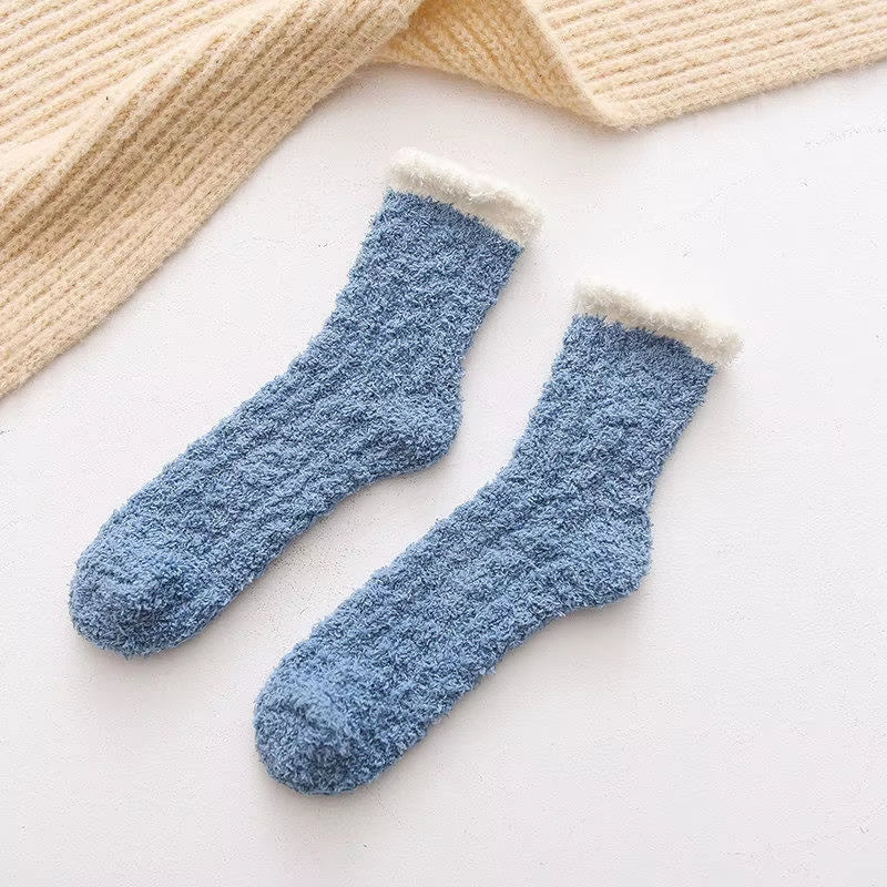 Autumn Winter Coral Velvet Socks Cute Cat Claw Socks for Women Children Girls Middle Tube Thickened Sleep Socks Home Floor Socks