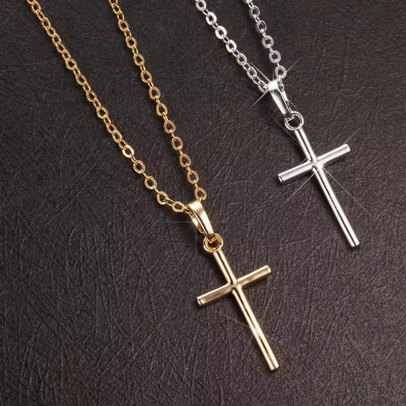 Fashion Christian Jesus Cross Necklaces Silver Color Long Chain Simple Pendants for Women Men Jewelry Gifts Dropshipping