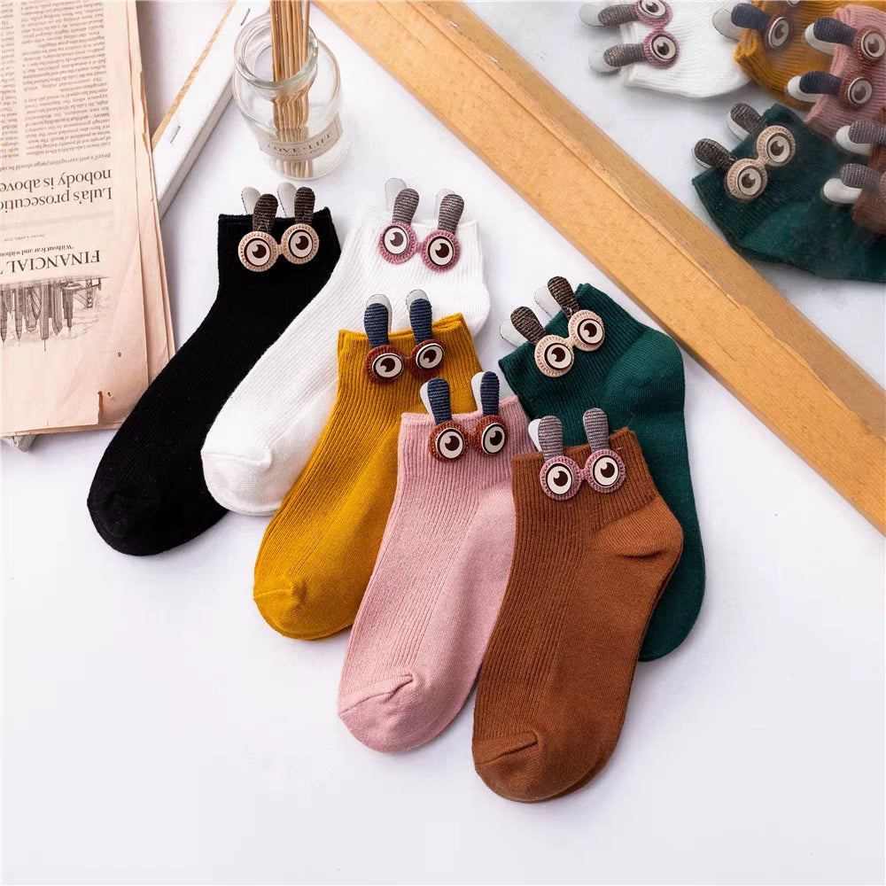 New Women'S Spring Summer Cartoon 3D Big Eyes Rabbit Eared Short Tube Socks Novelty Funny Soft Cotton Ankle Sokken Gift