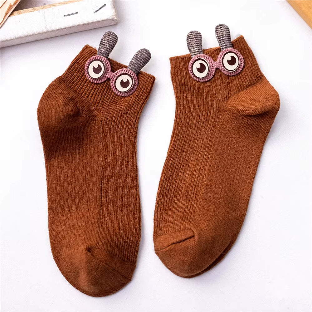 New Women'S Spring Summer Cartoon 3D Big Eyes Rabbit Eared Short Tube Socks Novelty Funny Soft Cotton Ankle Sokken Gift