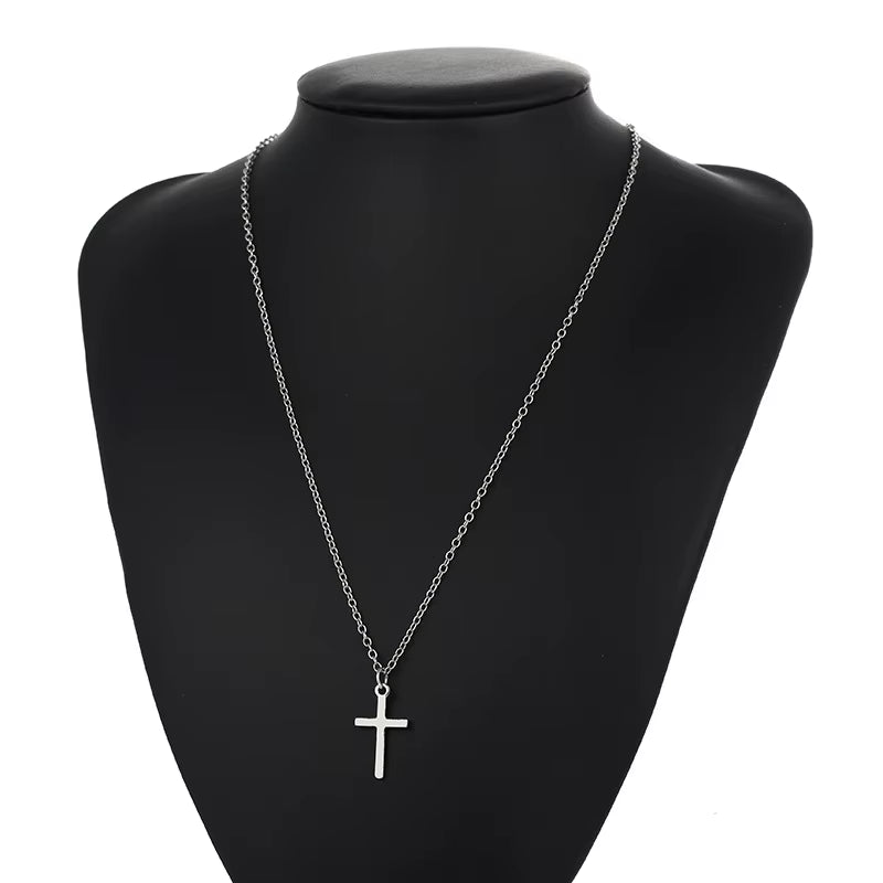 Fashion Christian Jesus Cross Necklaces Silver Color Long Chain Simple Pendants for Women Men Jewelry Gifts Dropshipping