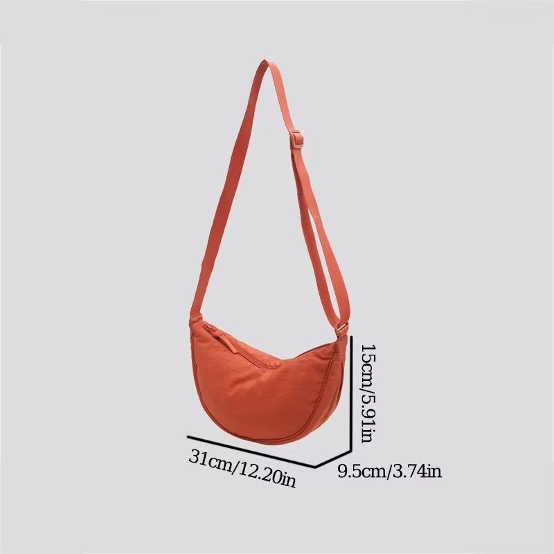 New Simple and Casual Solid Color Nylon Large Capacity Women'S Dumpling Bag Shoulder Bag for Travel and Commuting