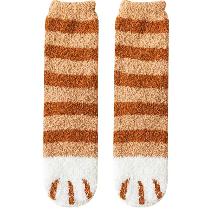 Autumn Winter Coral Velvet Socks Cute Cat Claw Socks for Women Children Girls Middle Tube Thickened Sleep Socks Home Floor Socks