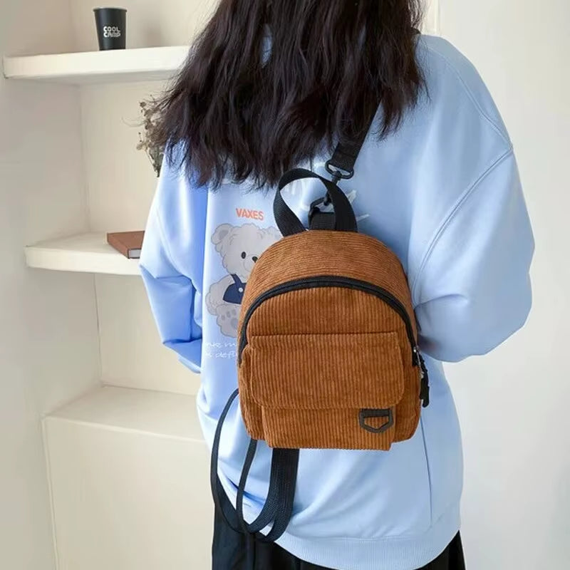 Minimalist and Versatile Striped Velvet Mini Backpack Students and Women for Leisure Travel